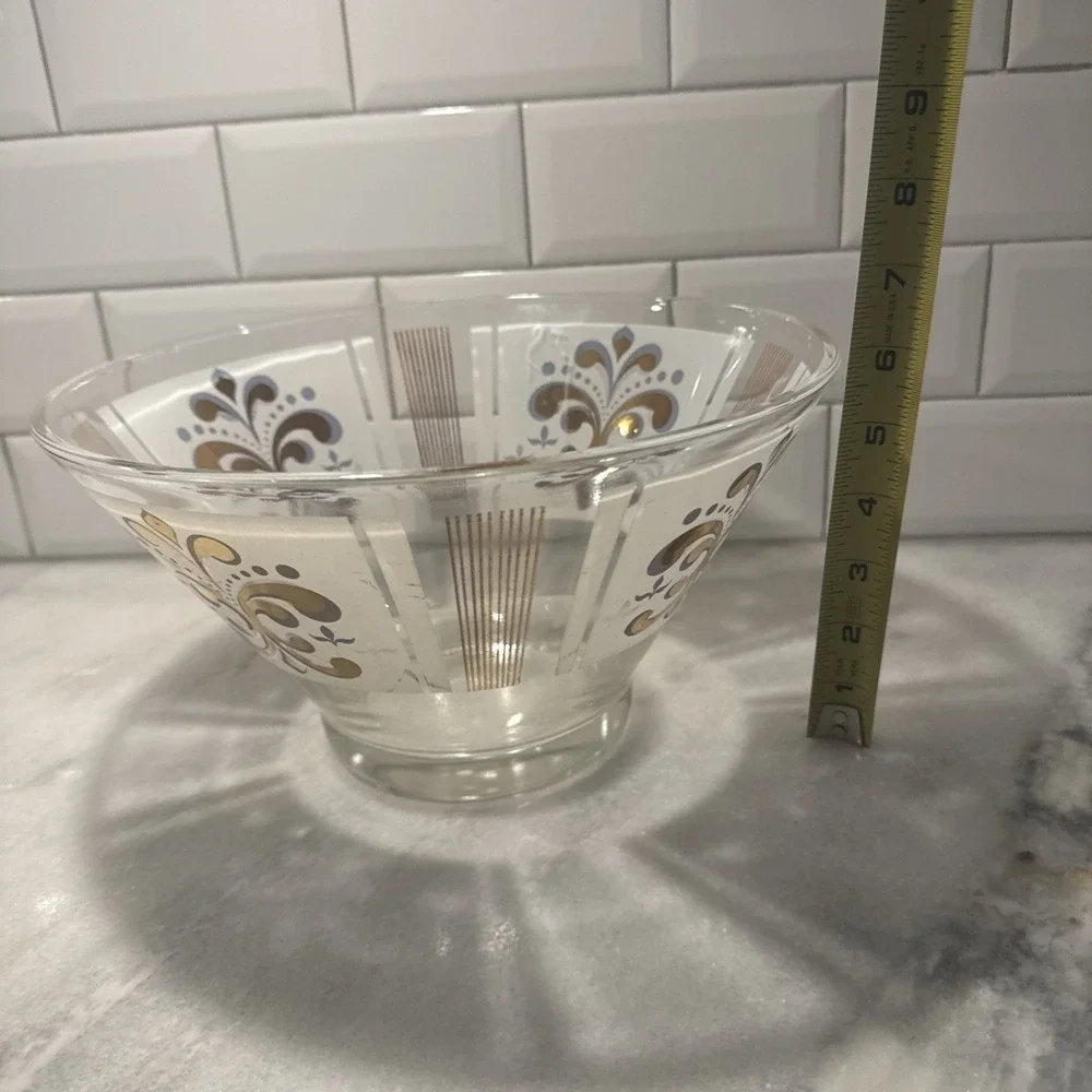 Mid Century Libbey Salad Bowl,,Frosted Glass, Gold‎ Fleur! Elegant**Rare**